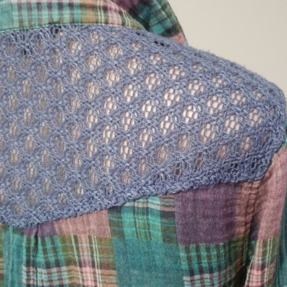 Miss Me button Down mixed media top - Picture 4 of 6